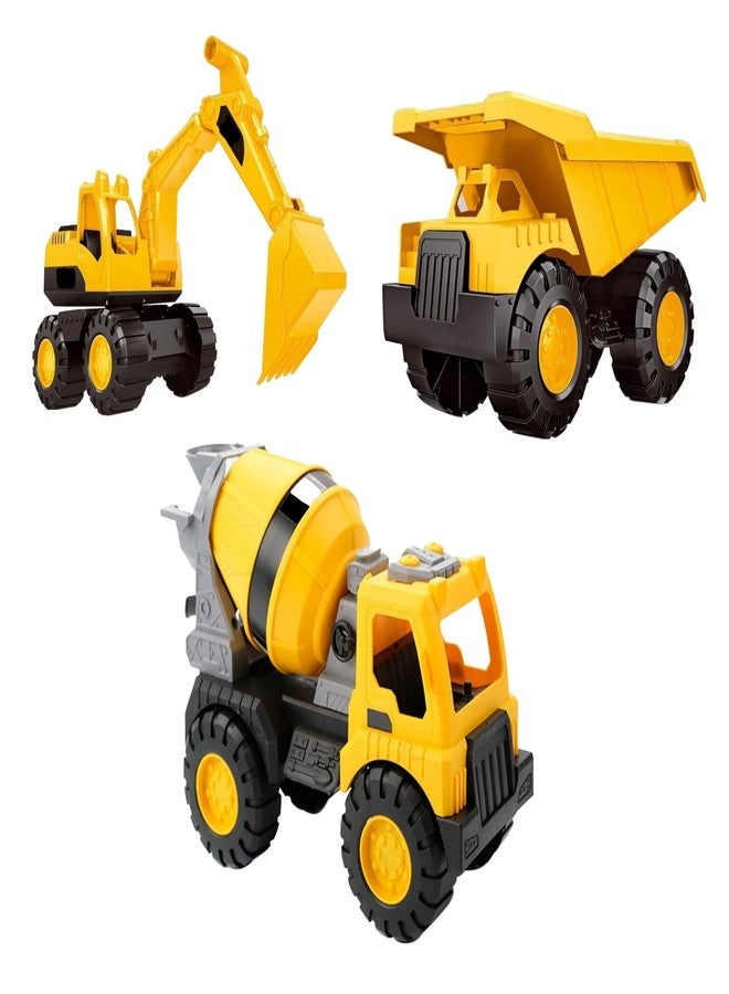 Globular Cement Mixture Dumper Excavator Vehicle Construction Engineering Truck Toy for Kids, Unbreakable Push and Go Truck for Kids Pull Back Pack of 3 - Image 1